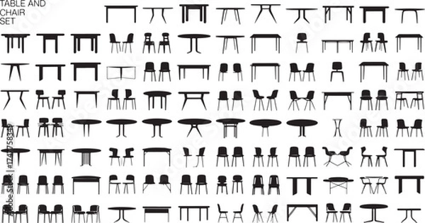 Fototapeta table and chair Collection silhouettes simple line art icons modern furniture design set