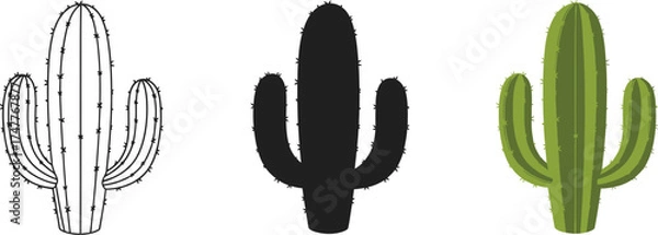Fototapeta Cactus illustration with Lineart Silhouette and Green Color isolated on White Background Desert Plant Icon Vector Design for Graphic Design Element