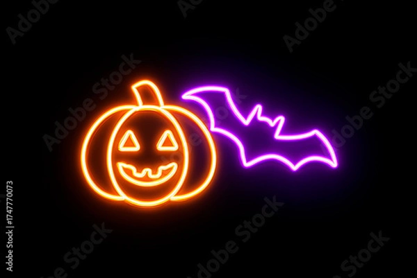 Fototapeta Vibrant Halloween pumpkin art with luminous lines, creating a festive yet eerie mood.