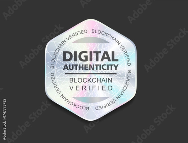 Obraz Hologram sticker digital authenticity blockchain verified genuine holographic seal
