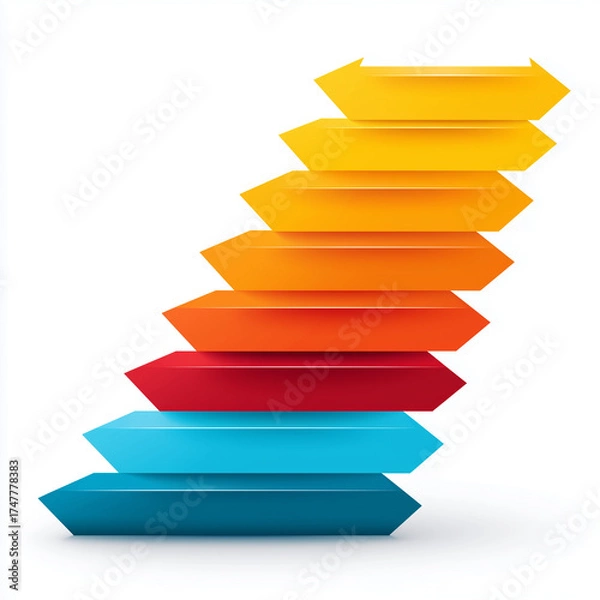 Fototapeta A colorful diagram of upward-pointing arrow-shaped steps that symbolize progress