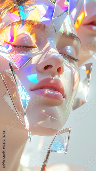 Obraz 神秘に輝く女性のツヤ肌ポートレート　透明感とプリズム