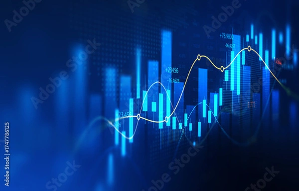 Obraz Stock market chart showing business growth, rising trends, financial performance, investment progress, profit increase, and market success indicators.Investment finance chart growth graph.