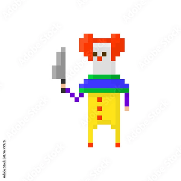 Fototapeta Pixel character angry clown for games and applications