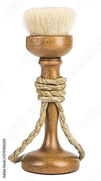 Fototapeta Decorative wooden brush tied with rope isolated on white background showcasing craftsmanship.