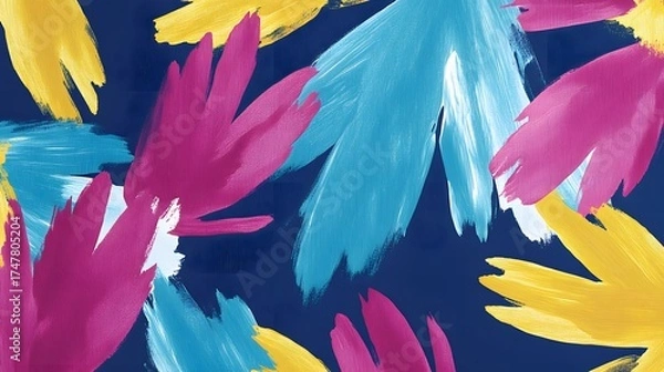 Fototapeta Vibrant flower abstract painting with blue canvas texture background art