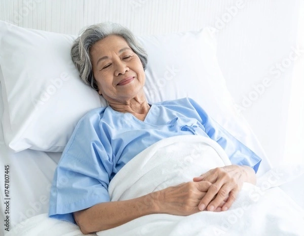 Obraz 病院のベッドで眠るおばあさん2