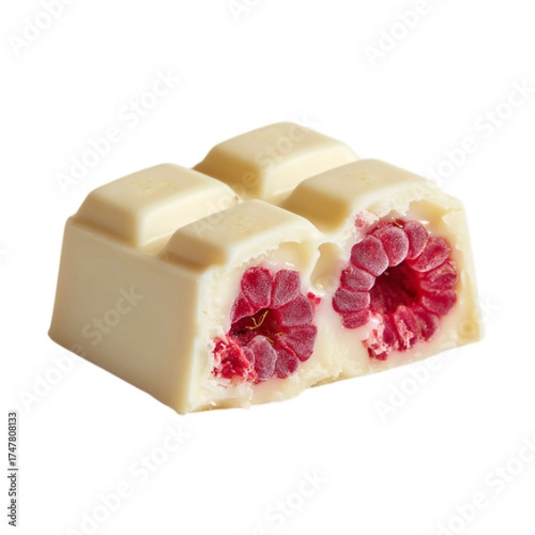 Fototapeta Delicious one White Chocolate Candy with Raspberry on transparent background