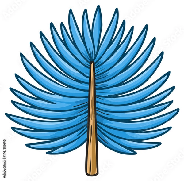 Fototapeta Vibrant blue fan palm leaf cartoon illustration tropical botanical design element