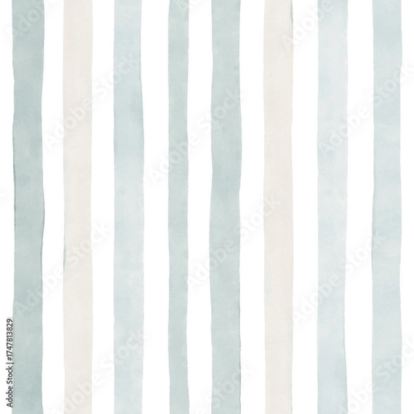 Obraz Watercolor seamless pattern with delicate vertical stripes turquoise and ivory pastel colors, isolated illustration for textile, wallpapers or abstract texture. Design pattern of hand-drawn lines.
