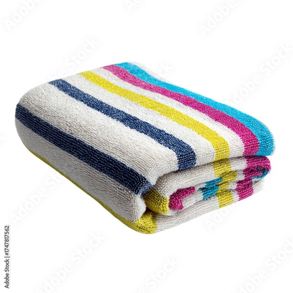 Fototapeta Folded Colorful Striped Beach Towel on transparent background