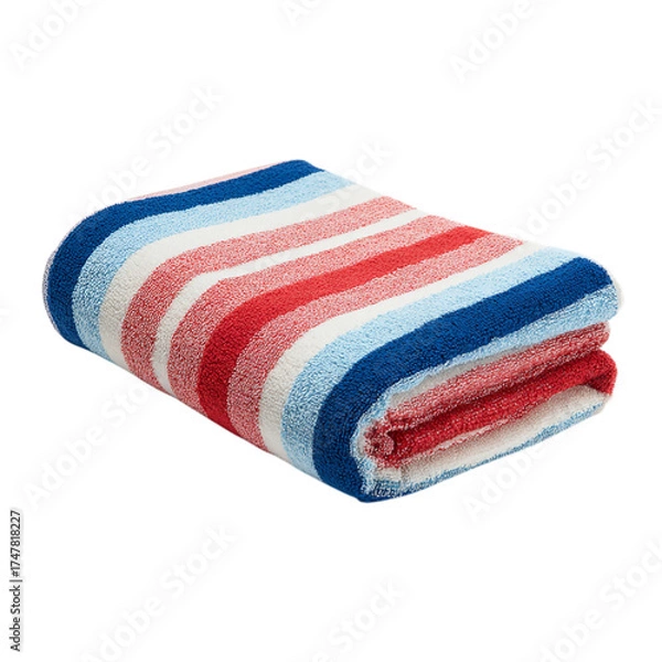Fototapeta Folded Colorful Striped Beach Towel on transparent background