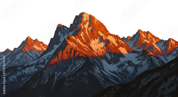 Fototapeta Pixelated Mountain Range Sunset Orange Light Isolated Background Illustration