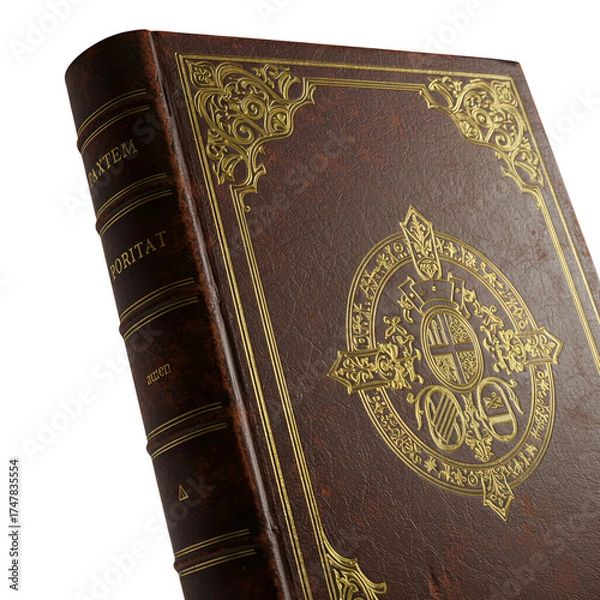 Obraz Realistic 3D Ancient Brown Book Cover With Gold Ornate Design