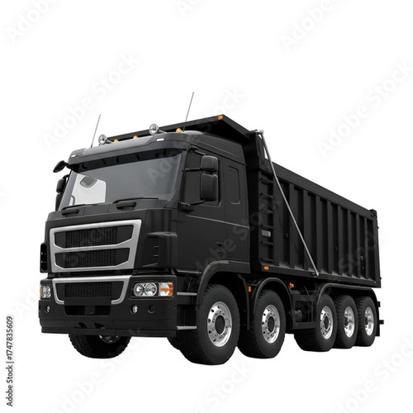 Obraz Realistic 3D Black Tipper Truck Isolated on Transparent Background