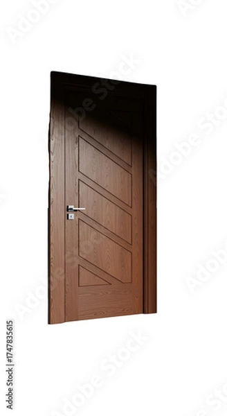Obraz Realistic 3d Brown Door With Metal Handle With Shadow