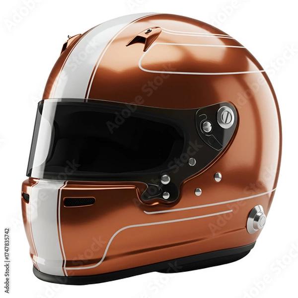 Obraz Realistic 3D Copper Racing Helmet White Stripe Detail Isolated