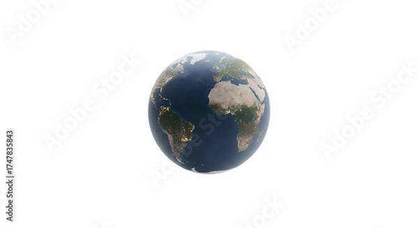 Obraz Realistic 3D Earth Globe With Glowing Cities At Night