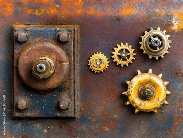 Obraz Rusty Metal Gears Background Texture Industrial