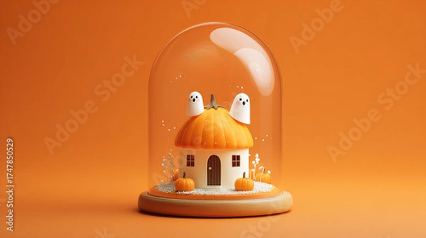 Obraz Glass Dome Ghost Scene on Orange Background