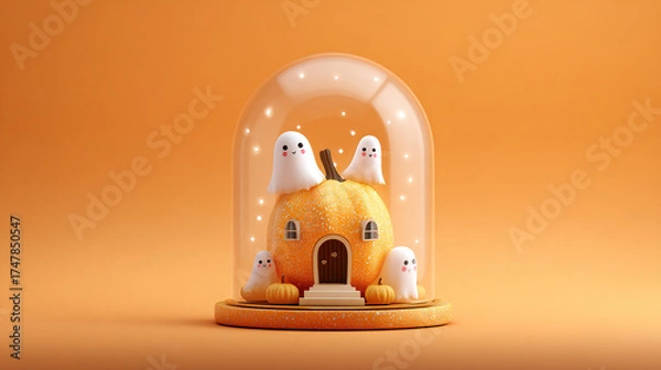 Obraz Glass Dome Ghost Scene on Orange Background