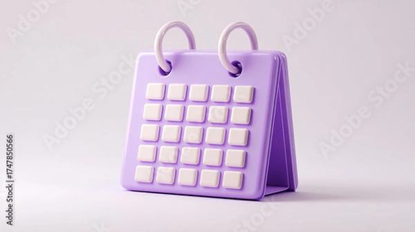 Obraz Purple Three - Dimensional Calendar on Minimalist White Background