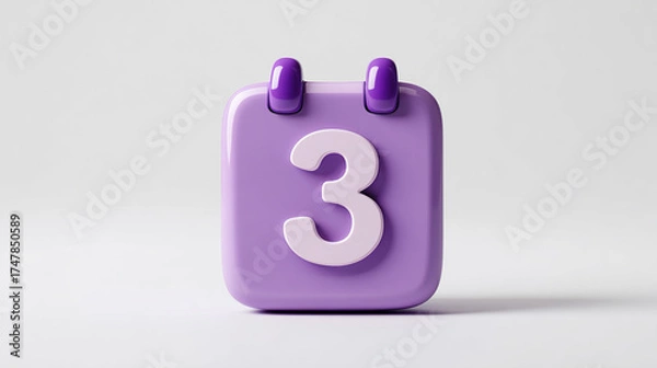 Obraz Purple Three - Dimensional Calendar on Minimalist White Background