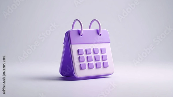 Obraz Purple Three - Dimensional Calendar on Minimalist White Background