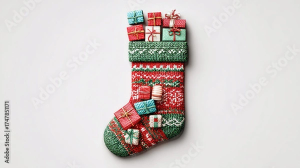 Obraz Knitted Christmas Stocking with Gifts