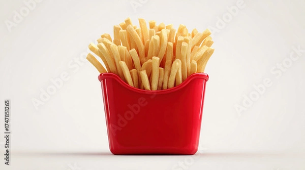 Obraz French Fries in Red Containers on White Background