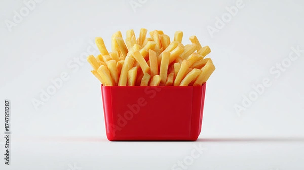 Obraz French Fries in Red Containers on White Background