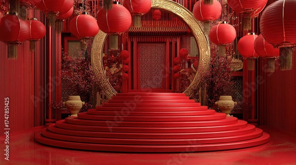 Obraz Spring Festival - Themed Chinese Palace with Red Lanterns
