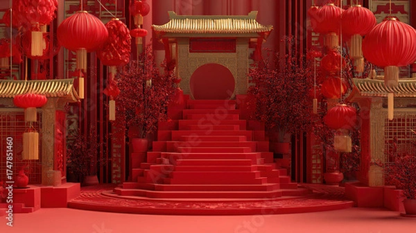 Obraz Spring Festival - Themed Chinese Palace with Red Lanterns