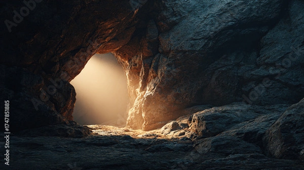 Obraz Mysterious Cave with Light Beam and Smoke