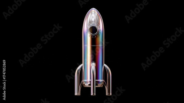 Obraz Iridescent Sci-fi Rocket on Black Background