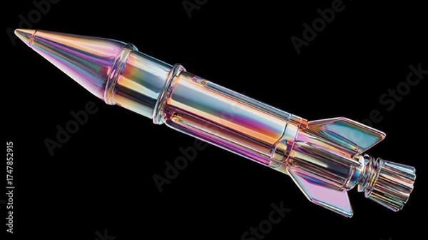 Obraz Iridescent Sci - fi Rocket on Black Background