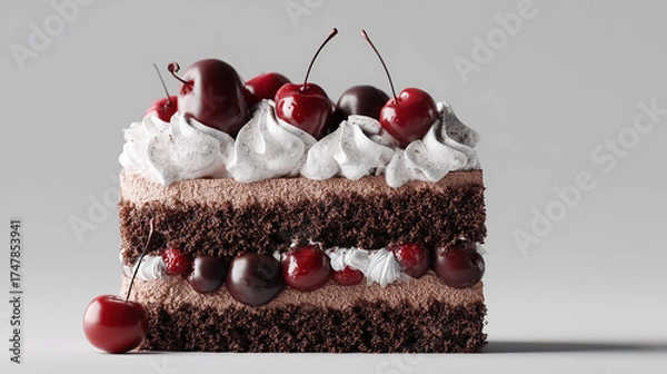 Obraz Cherry Cream Layered Chocolate Cake