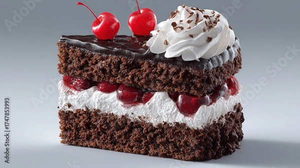 Obraz Cherry Cream Layered Chocolate Cake