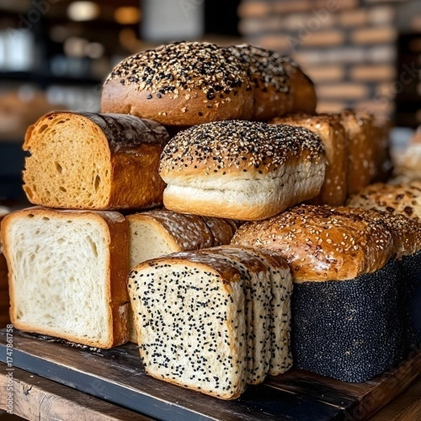 Obraz Artisan Bread Selection Bakery Fresh Loaves Variety