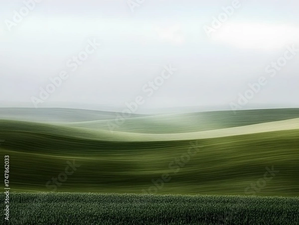 Obraz Serene Rolling Hills Landscape, Green Wheat Field, Abstract Nature Photography