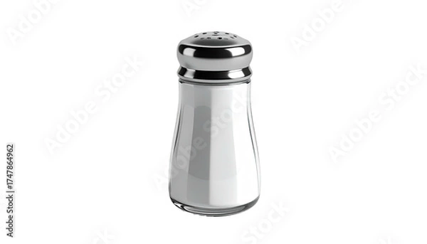 Fototapeta Rendered image of a clear glass salt shaker with a metal top and filled with salt