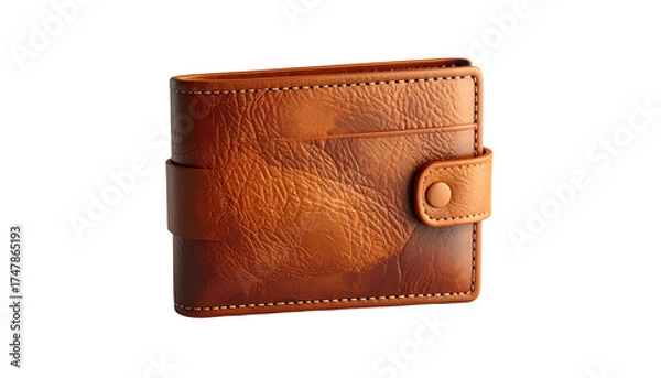 Fototapeta A realistic rendering of a closed, leather wallet in warm brown tones