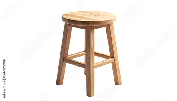 Fototapeta Simple, wooden stool with a round seat and four sturdy legs against black