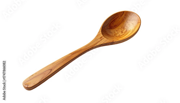 Fototapeta Wooden spoon with a wide bowl and long handle against a black background