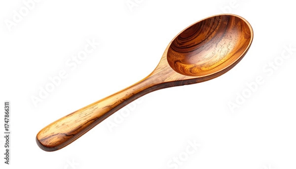 Fototapeta Close-up of a wooden spoon, set against a black background, with detailed grain