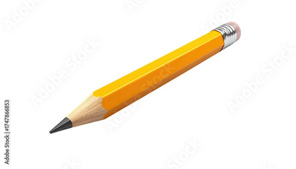 Fototapeta A realistic, yellow pencil with a pink eraser and sharp graphite tip, on black