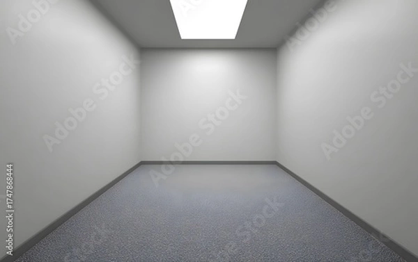 Fototapeta Minimalist Room Interior with White Walls and Carpet Floor, Bright Overhead Light