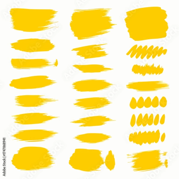 Fototapeta Vector collection of Yellow paint brush hand drawn grunge banners backgrounds	