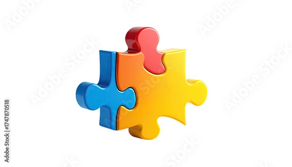 Obraz Three colorful jigsaw puzzle pieces assembled, set against a black background