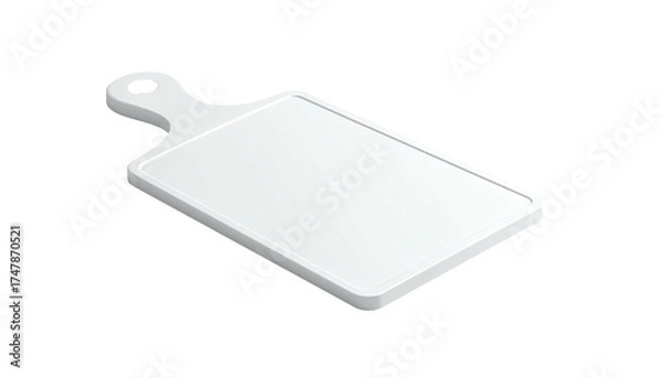 Fototapeta Isometric view of a clean, white rectangular cutting board with handle